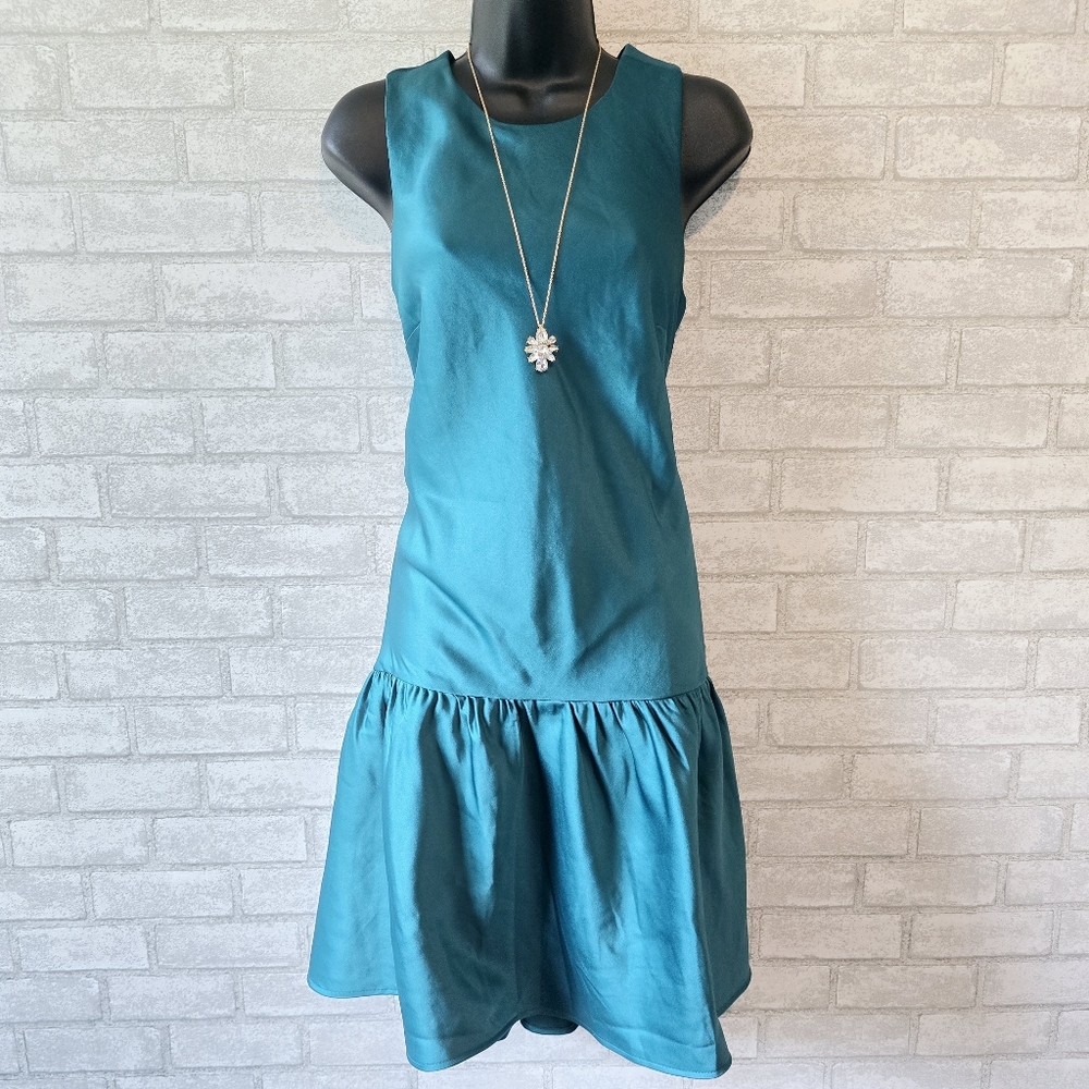 J. Crew Teal Bow-back shift dress in duchesse satin